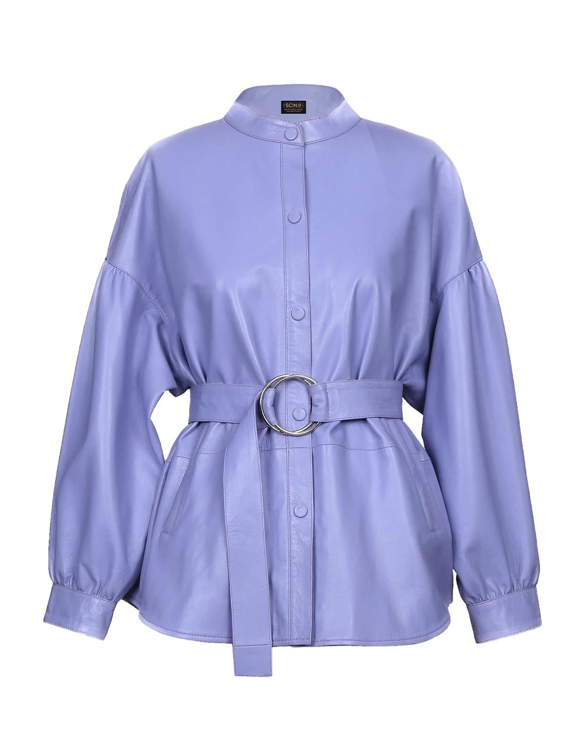 Veste en peau de mouton ceinturée lavande pour femme