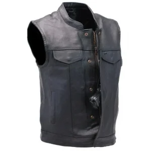 gilet en cuir véritable noir pour homme