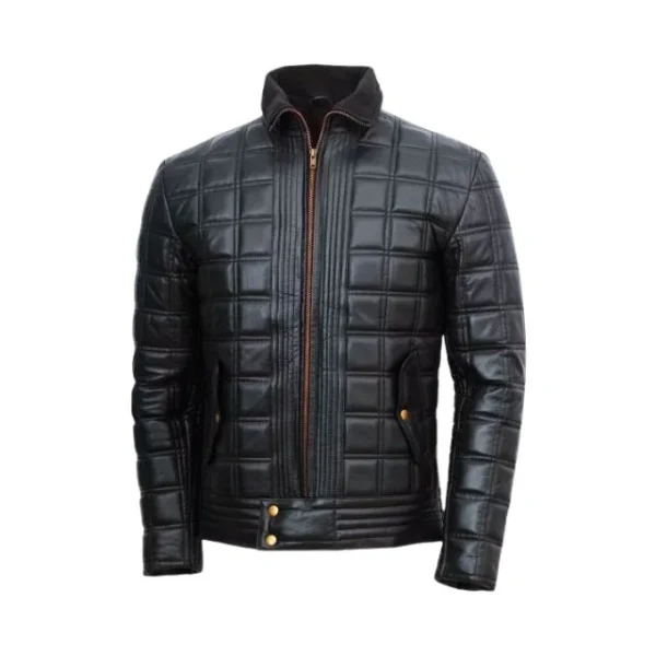 Veste matelassée en peau de mouton noire pour homme (4)