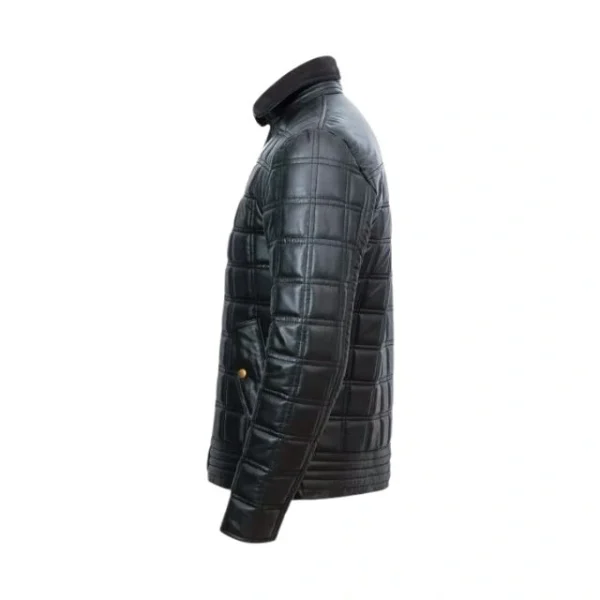 Veste matelassée en peau de mouton noire pour homme (3)