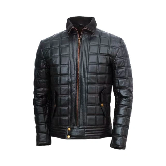 Veste matelassée en peau de mouton noire pour homme