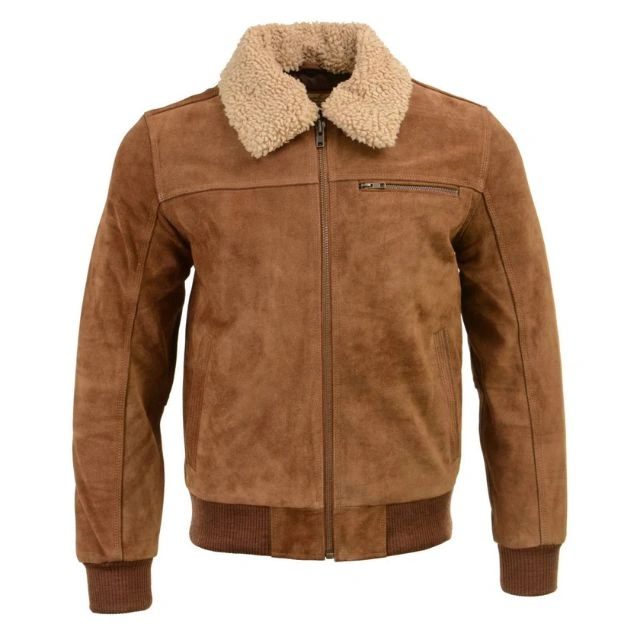 Veste bomber en daim marron pour homme