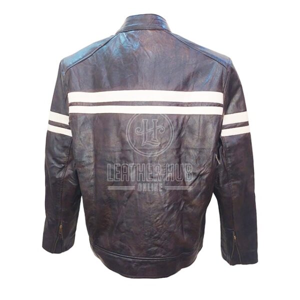 Veste de motard classique vintage en cuir véritable marron à motif de crâne (7)
