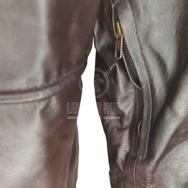 Veste de motard classique vintage en cuir véritable marron à motif de crâne (2)