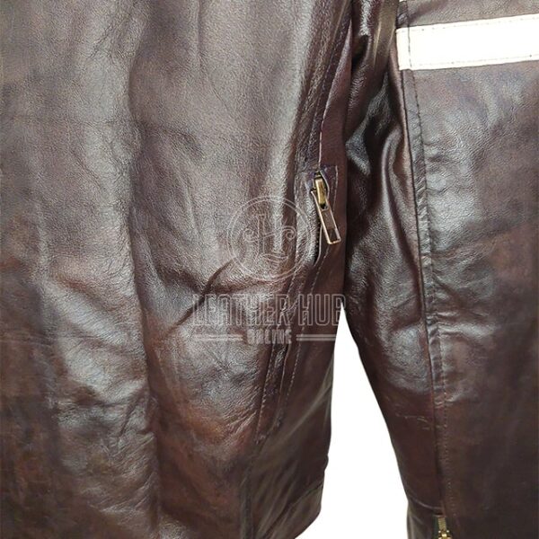 Veste de motard classique vintage en cuir véritable marron à motif de crâne (8)