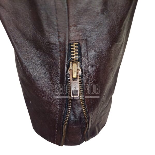 Veste de motard classique vintage en cuir véritable marron à motif de crâne (4)