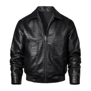 Blouson aviateur pour homme en cuir véritable véritable, imprimé alligator, style bomber