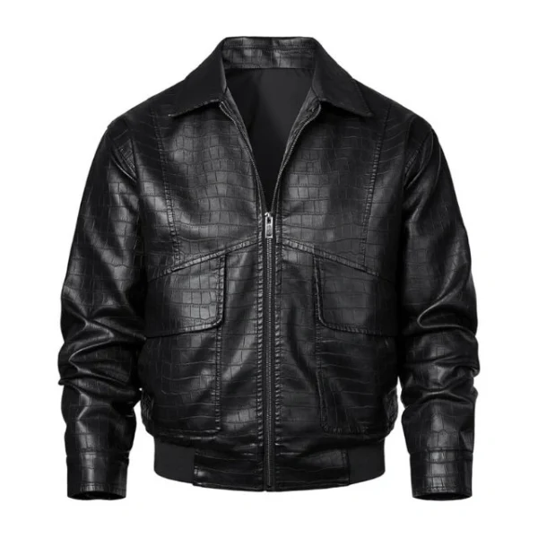 Blouson aviateur pour homme en cuir véritable véritable, imprimé alligator, style bomber (3)