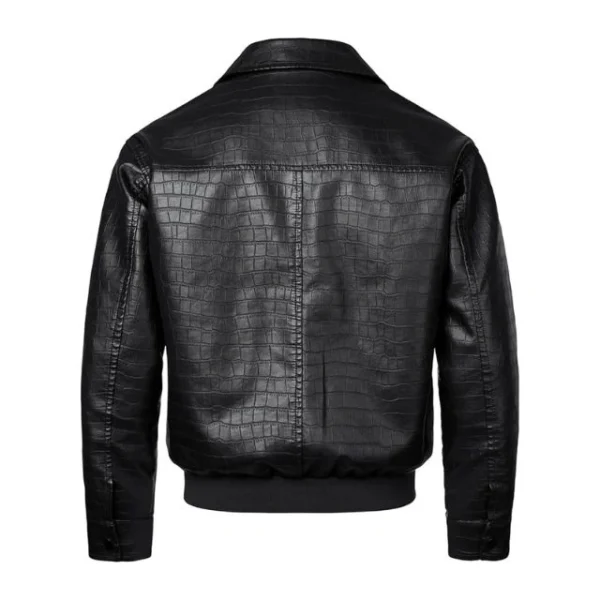 Blouson aviateur pour homme en cuir véritable véritable, imprimé alligator, style bomber (2)