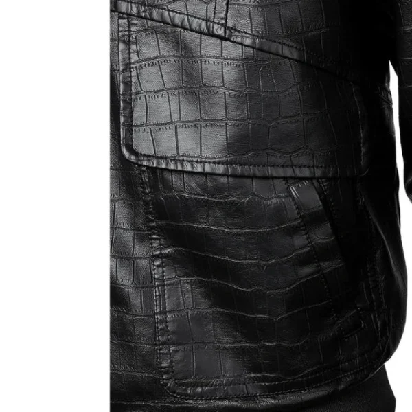 Blouson aviateur pour homme en cuir véritable véritable, imprimé alligator, style bomber (5)