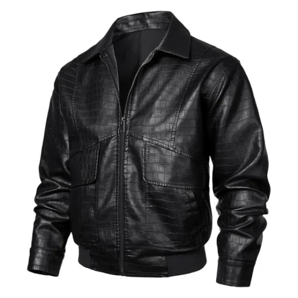 Blouson aviateur pour homme en cuir véritable véritable, imprimé alligator, style bomber (4)