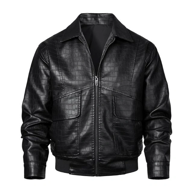 Blouson aviateur pour homme en cuir véritable véritable, imprimé alligator, style bomber