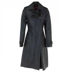 Trench-coat croisé pour femme en cuir véritable véritable