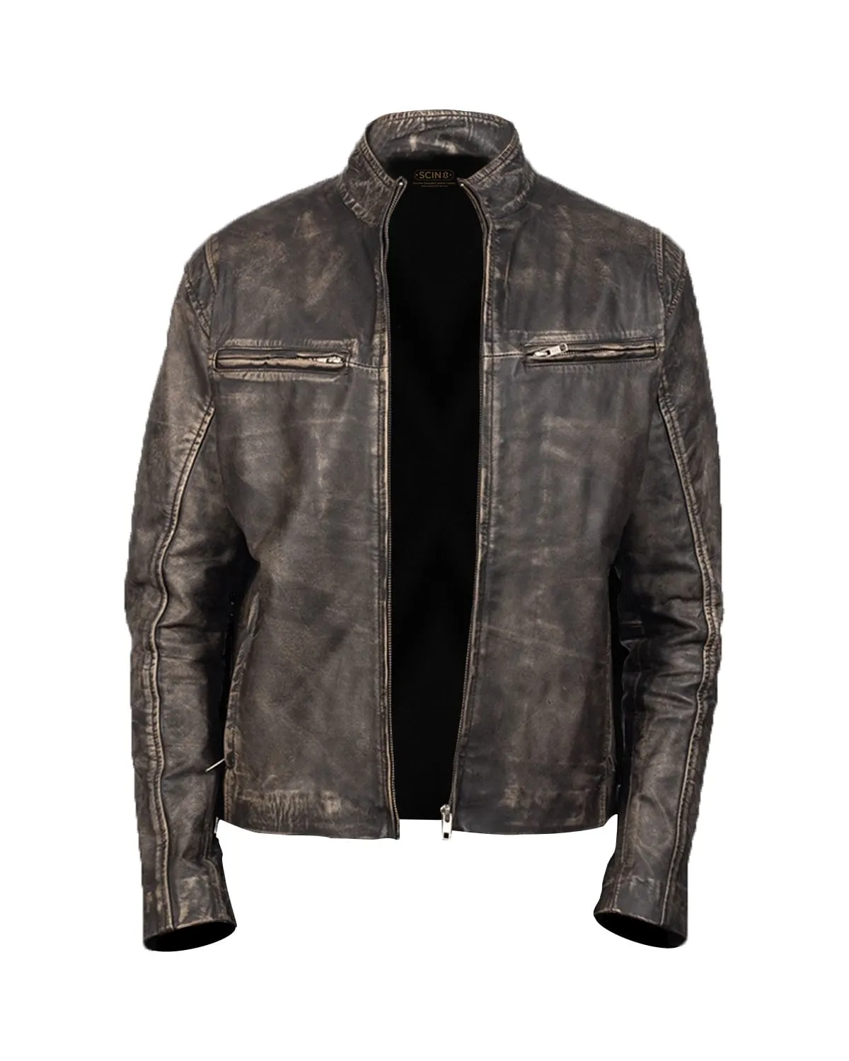 Veste en cuir véritable de moto Lewis