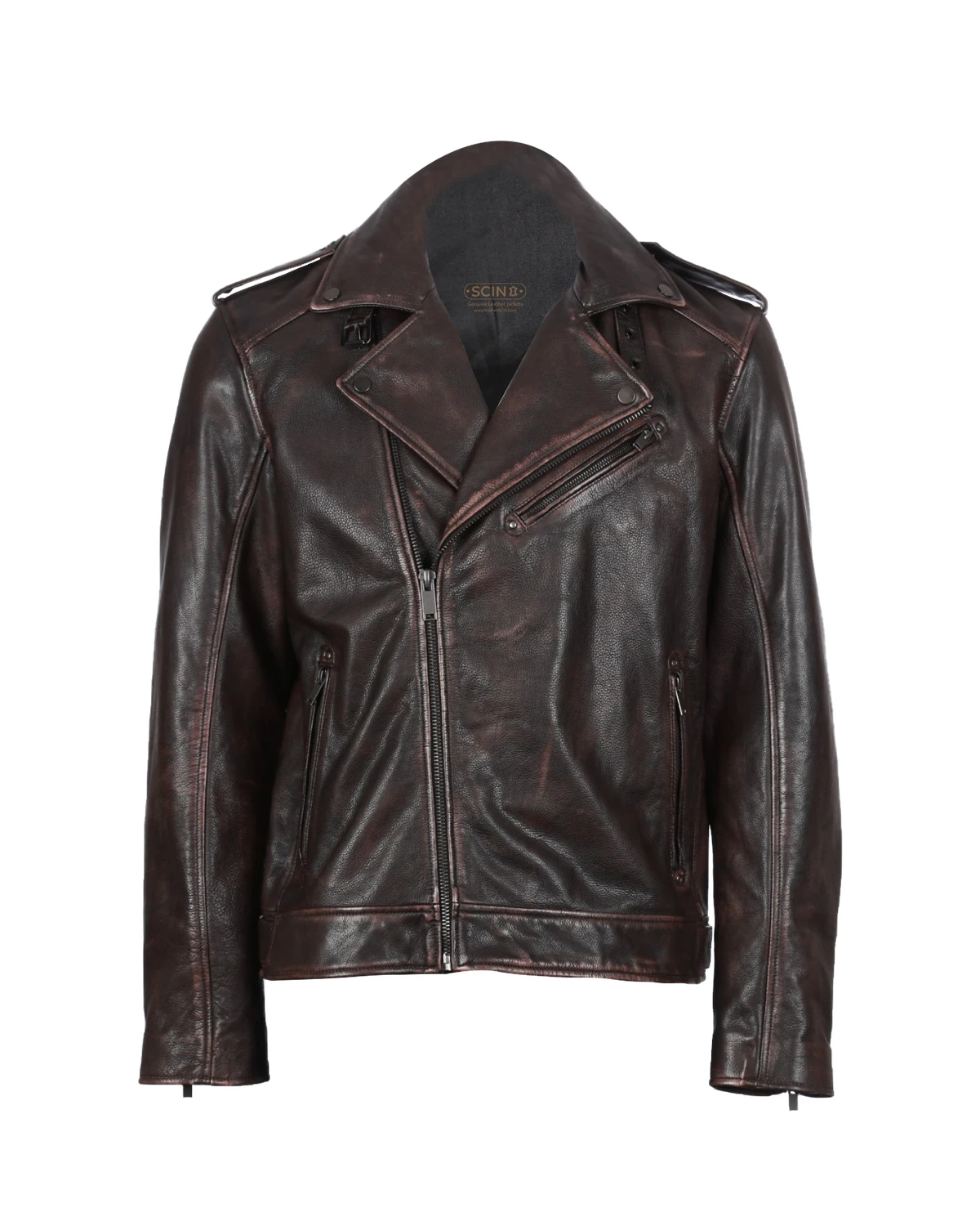 Veste de motard en cuir véritable Liam