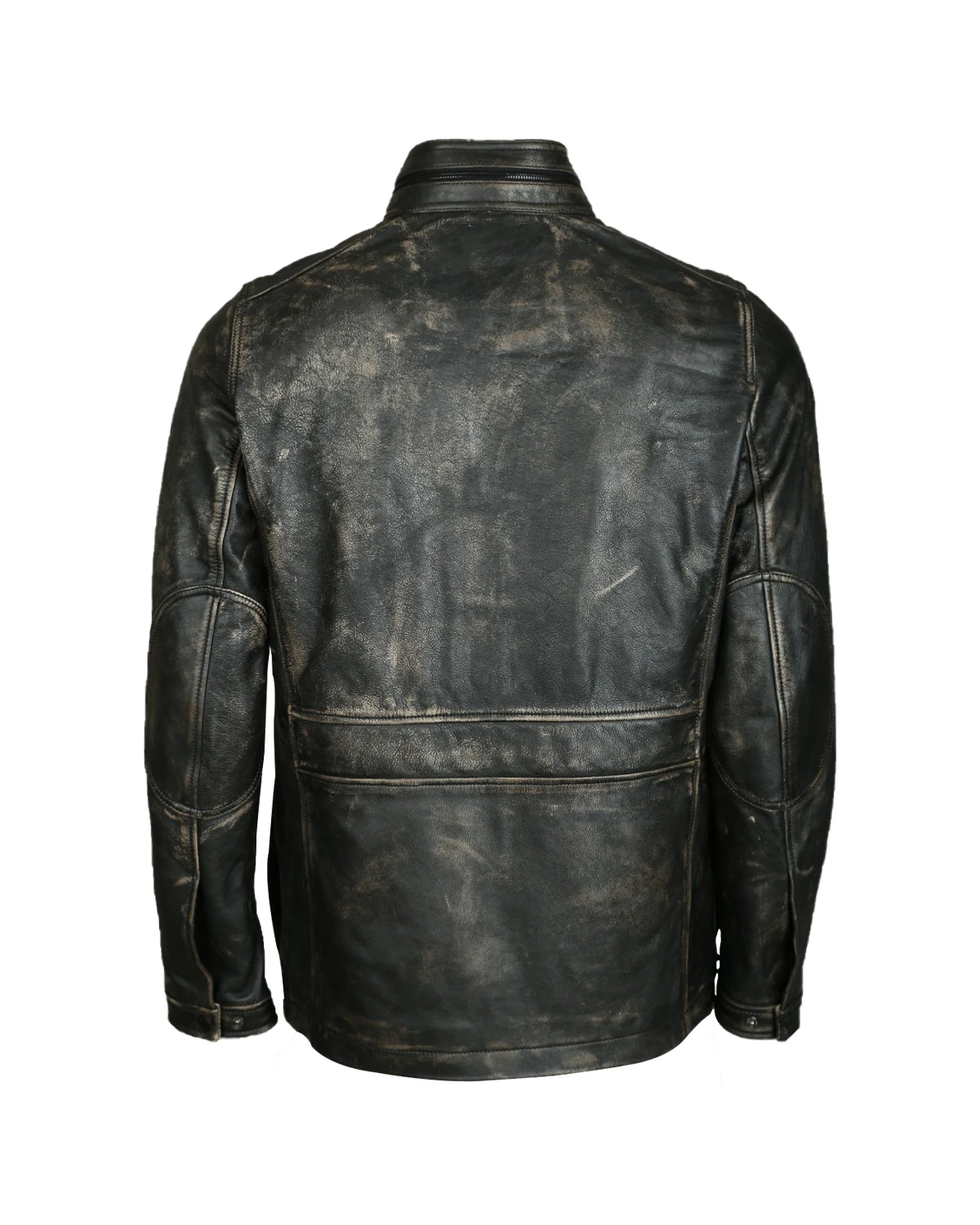 Veste de motard en cuir véritable mat à poches plaquées (3)