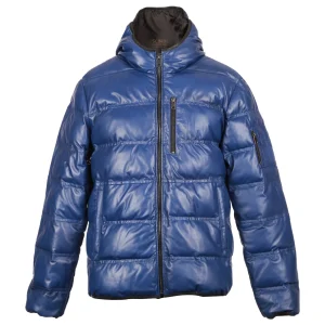 Giacca in pelle imbottita con cappuccio da uomo