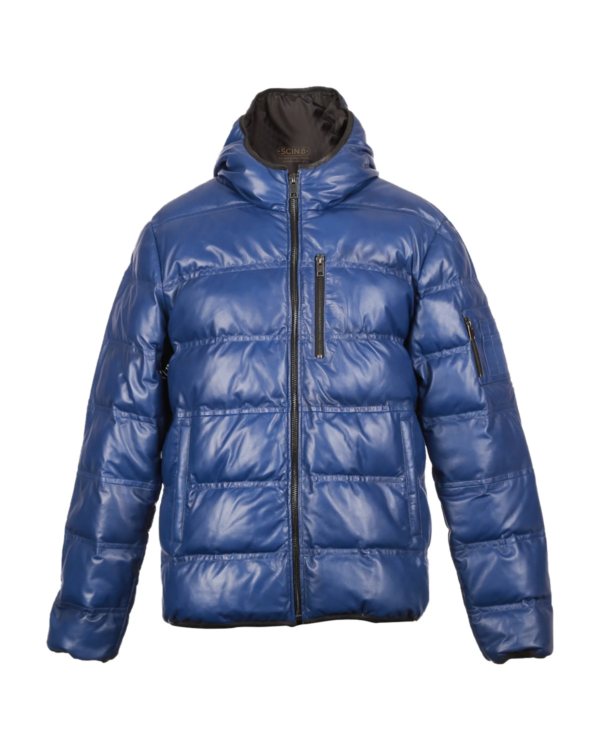 Veste en cuir véritable matelassée à capuche pour homme