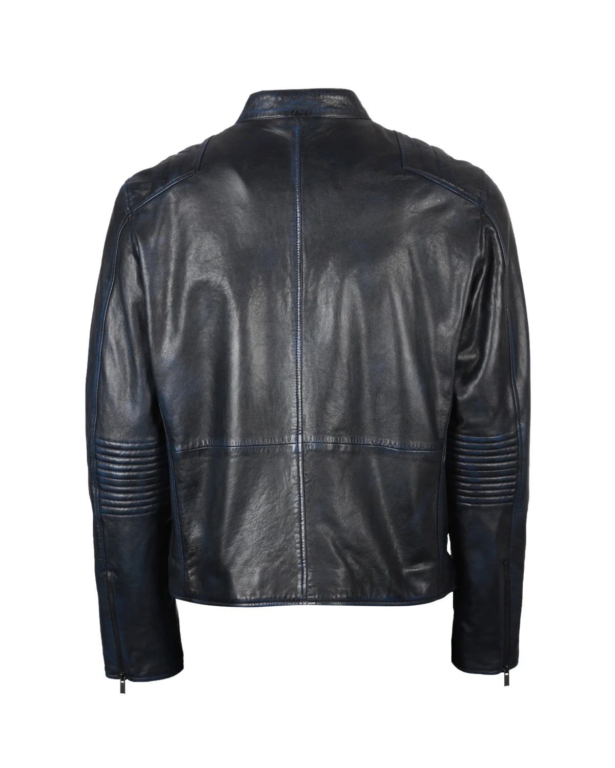 Veste de motard en cuir véritable à manches fuselées pour homme (3)