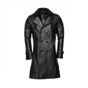 Cappotto doppiopetto in pelle di pecora nera da uomo
