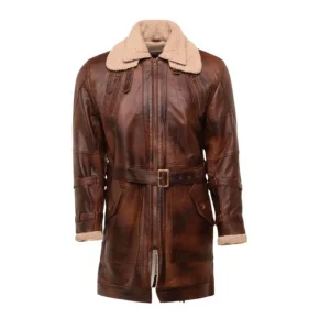 Cappotto da uomo in pelle vintage con fodera in sherpa