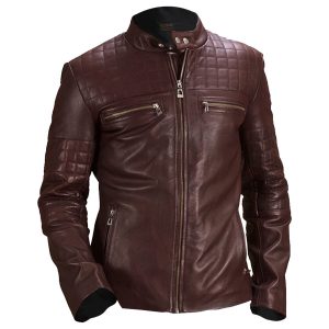 Giacca da motociclista in pelle trapuntata da uomo