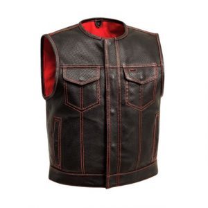 Gilet de motard en cuir véritable perforé pour homme
