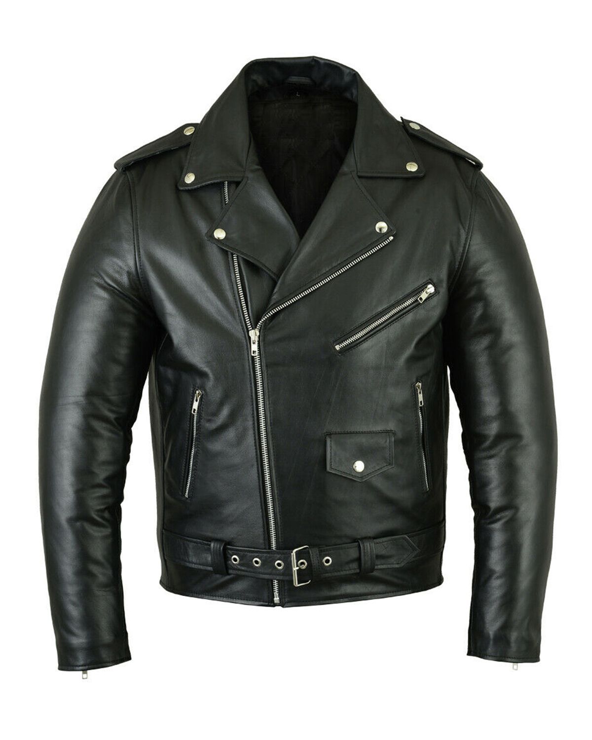 Veste de motard en cuir véritable Brando