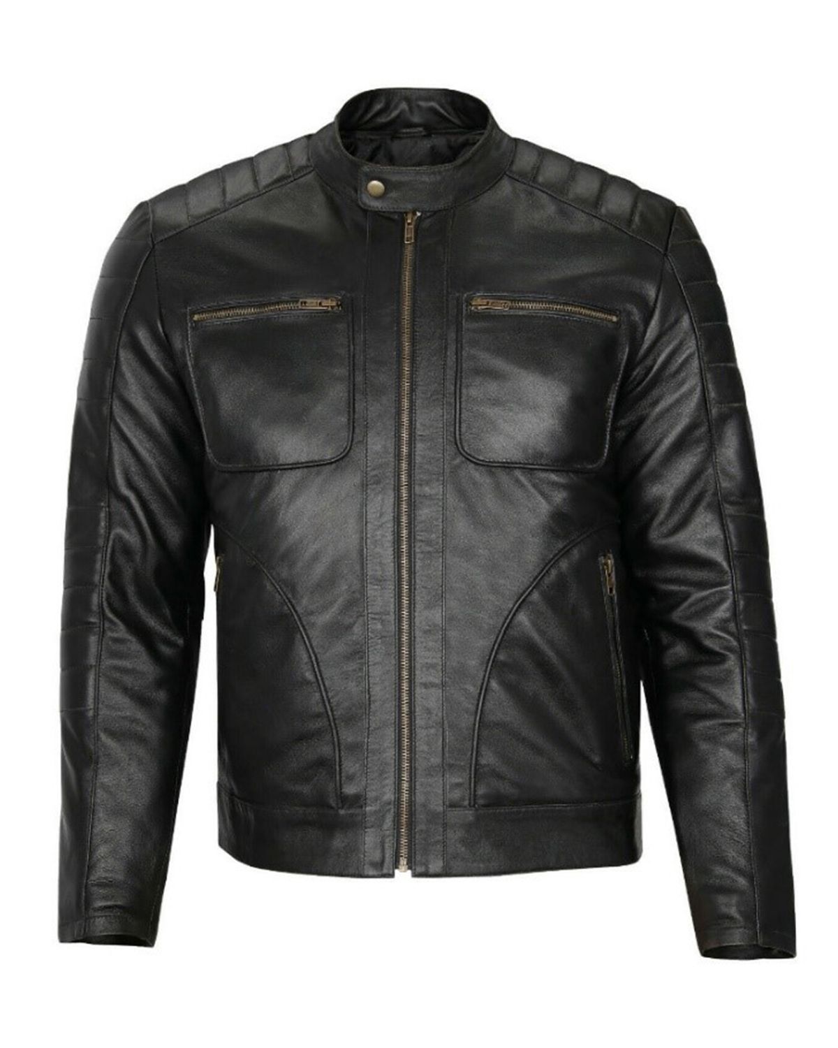Veste en cuir véritable de motard classique Anthony