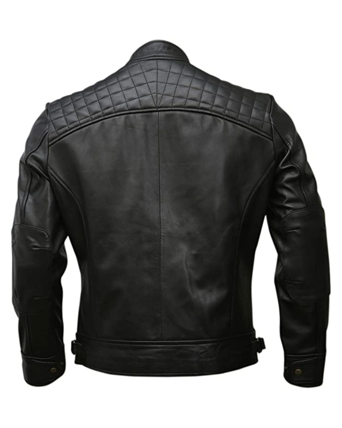 Veste de motard classique en peau de mouton pour homme, noire (3)