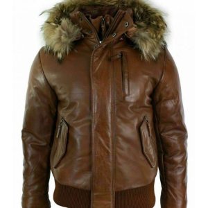 Doudoune bomber en cuir véritable Archie