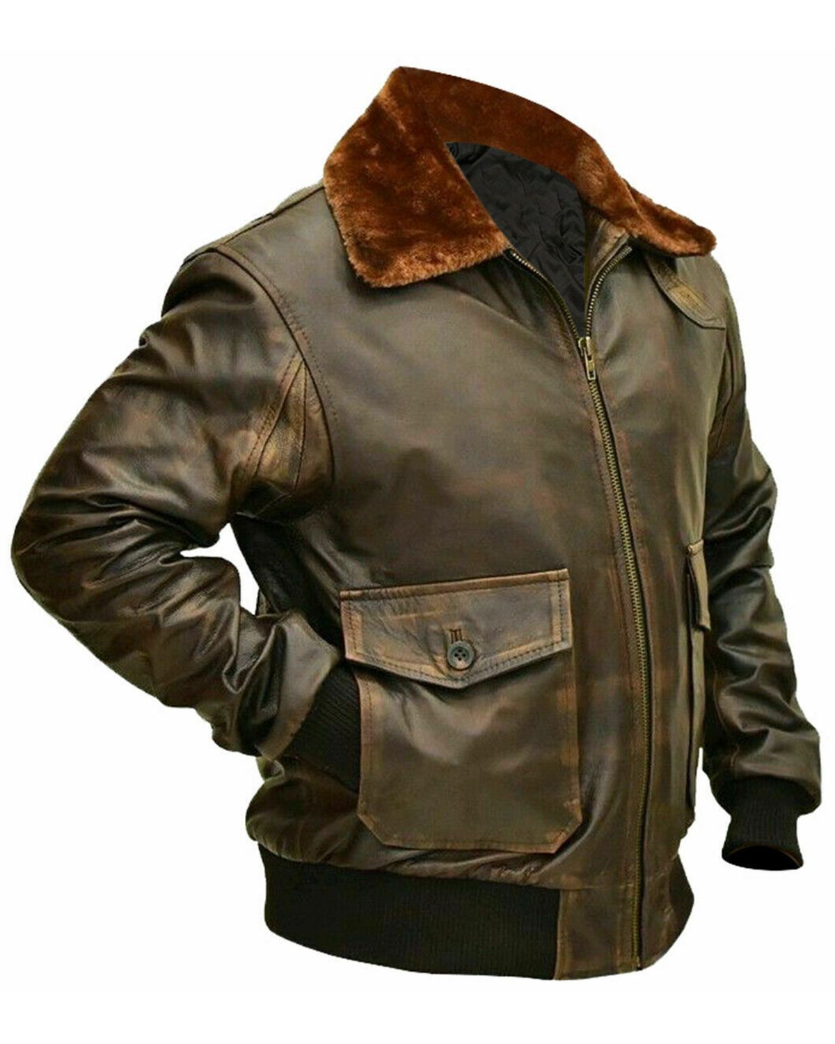Veste bomber aviateur G1 pour homme en cuir véritable véritable (2)