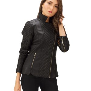 Giacca da donna in vera pelle Classic Cafe Rider, nera