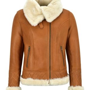 Veste aviateur en peau de mouton caramel pour femme