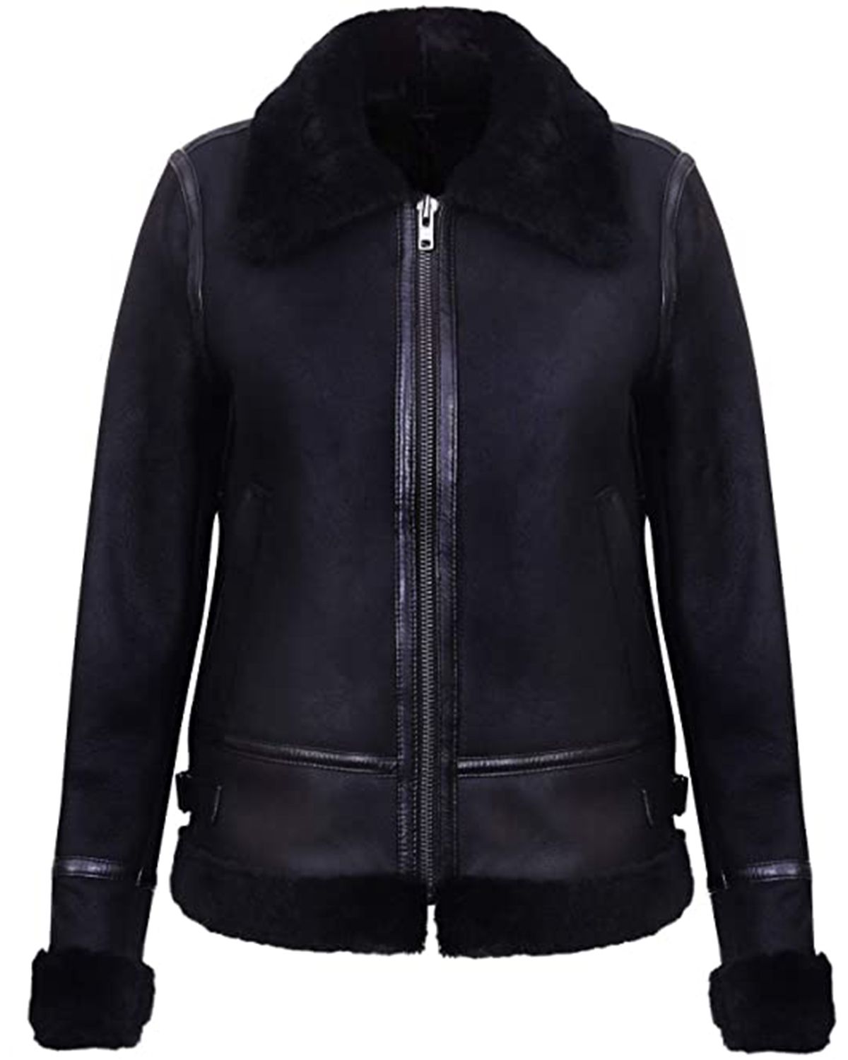 Veste de motard aviateur classique en cuir véritable naturel pour femme