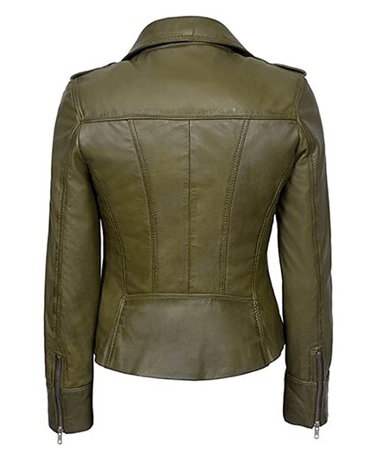 Veste de motard classique pour femme en cuir véritable véritable vert olive (3)
