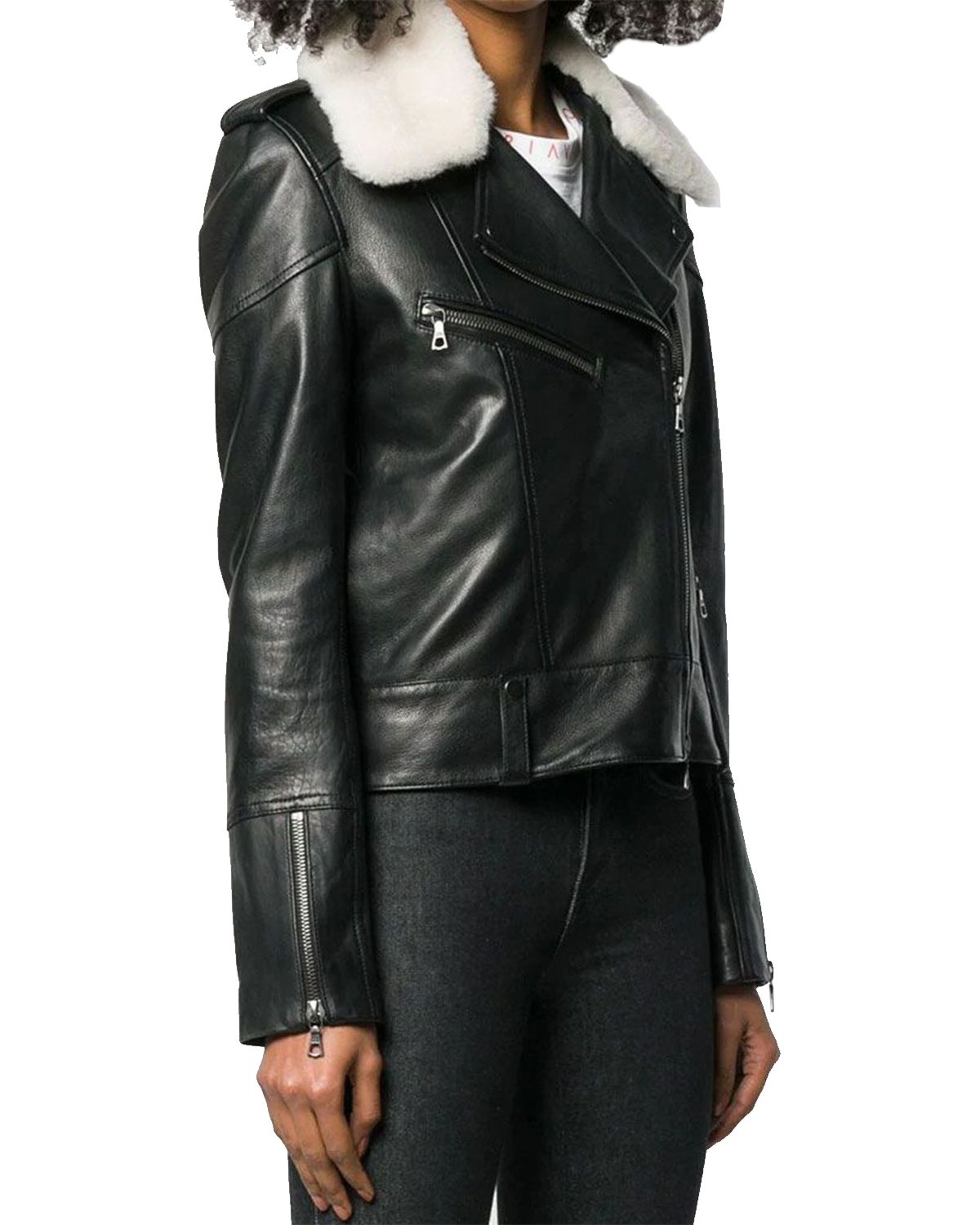 Veste de motard en cuir véritable Lara Aviator (3)