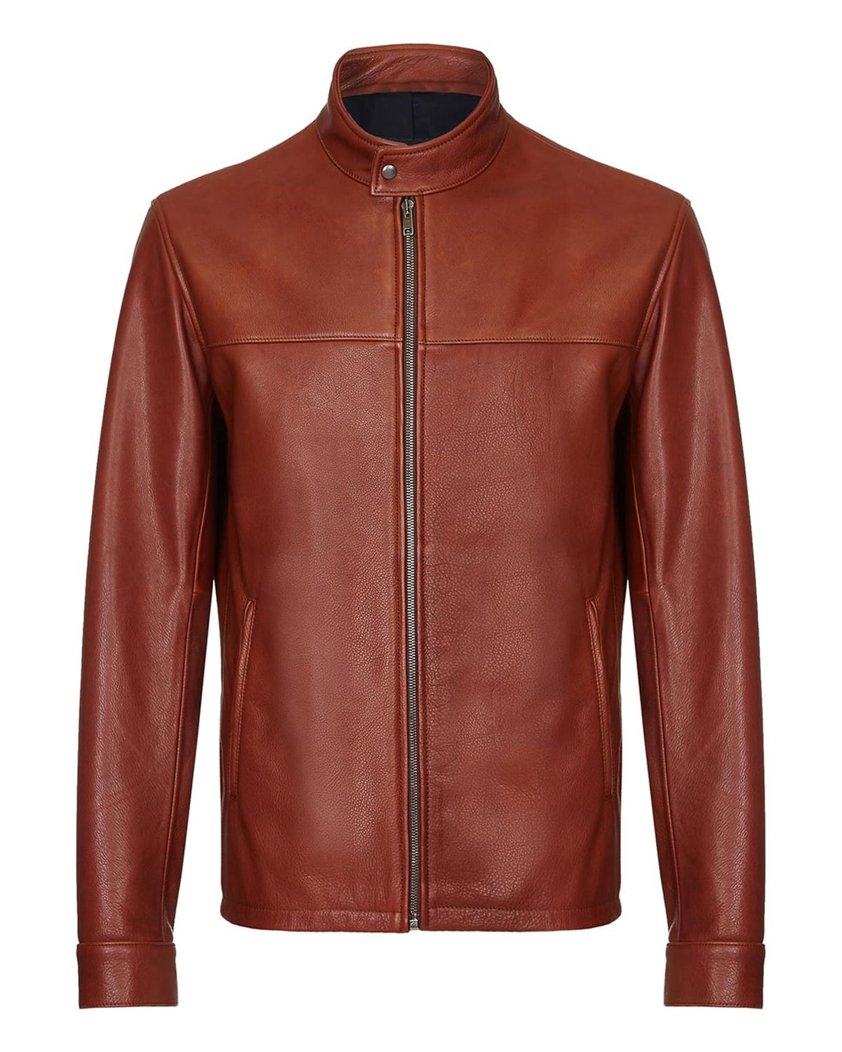 Veste en peau de mouton marron pour homme, style café racer