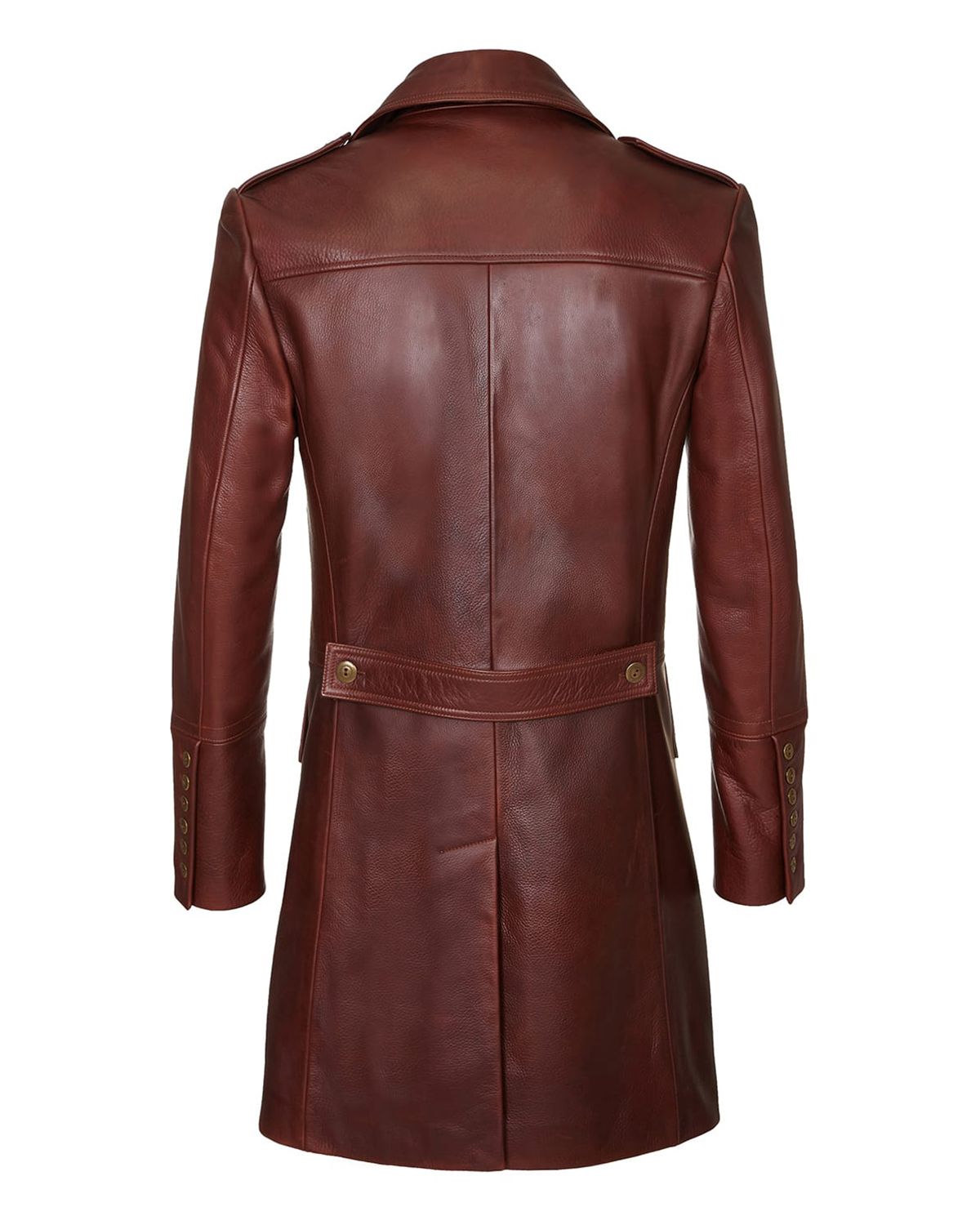Manteau en cuir véritable style militaire pour homme (4)