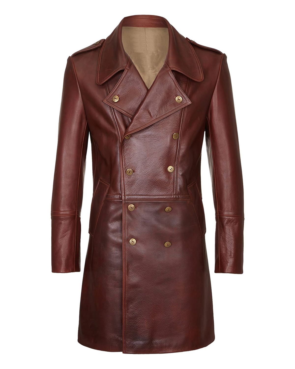 Manteau en cuir véritable style militaire pour homme