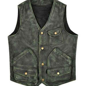 Gilet en cuir véritable vieilli Lester