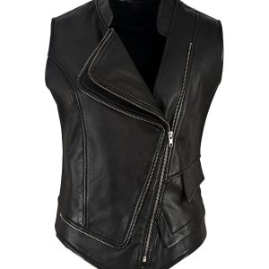 Gilet de motard en cuir véritable Fiona