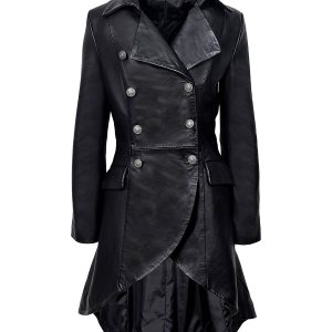 Manteau long en cuir véritable gothique Agnes