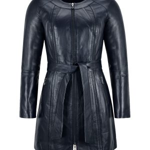 Manteau long en cuir véritable Lina