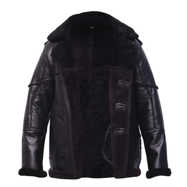 Veste pour homme en véritable peau de mouton avec fourrure noire (4)