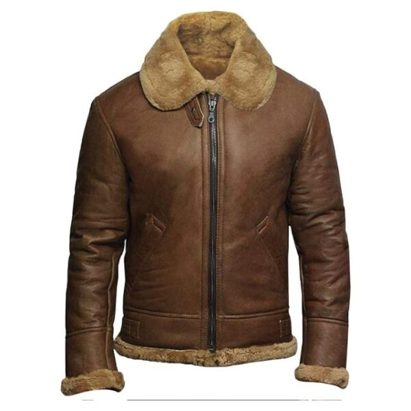 Veste pour homme en cuir véritable véritable marron avec fourrure de qualité supérieure (3)