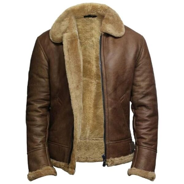 Veste pour homme en cuir véritable véritable marron avec fourrure de qualité supérieure (2)