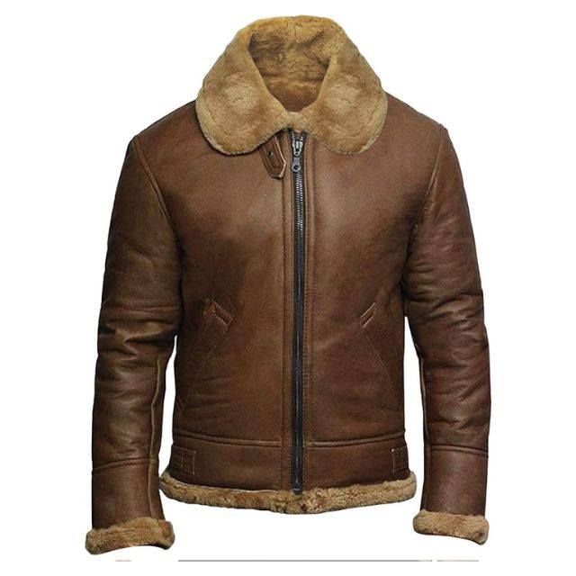 Veste pour homme en cuir véritable véritable marron avec fourrure de qualité supérieure