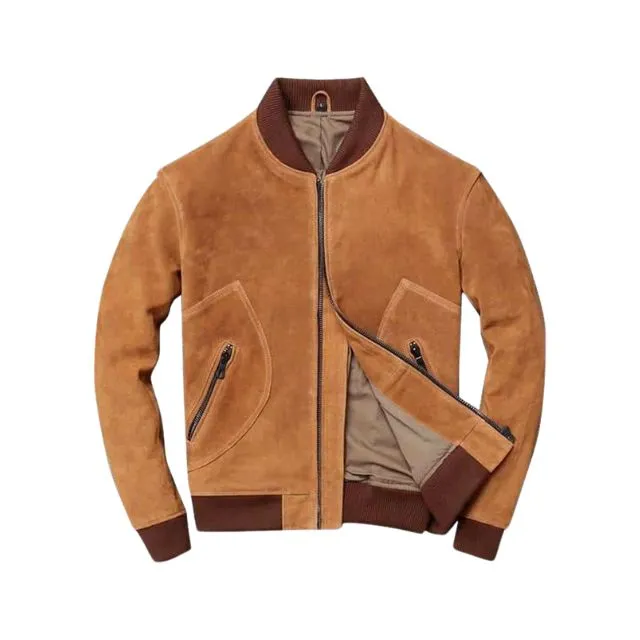 Veste bomber en daim beige pour homme