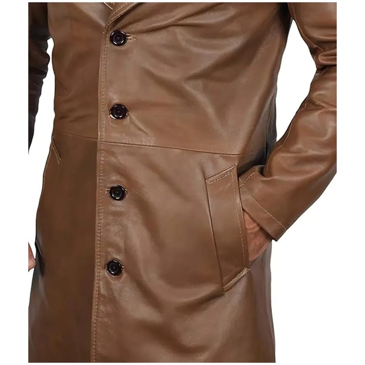 Trench-coat vintage en cuir véritable à larges revers (6)
